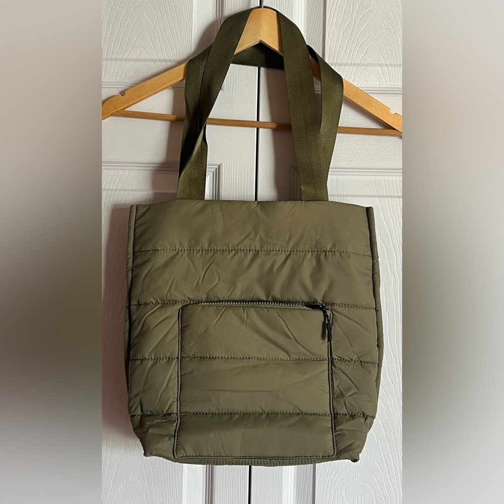 Olive Green Quilted Tote Bag